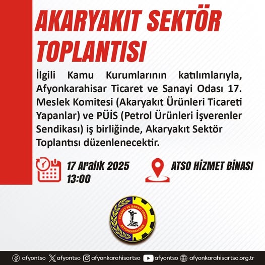 Afyonkarahisar'da Akaryakıt Sektörü Toplantısı 17 Aralık'ta Düzenlenecek